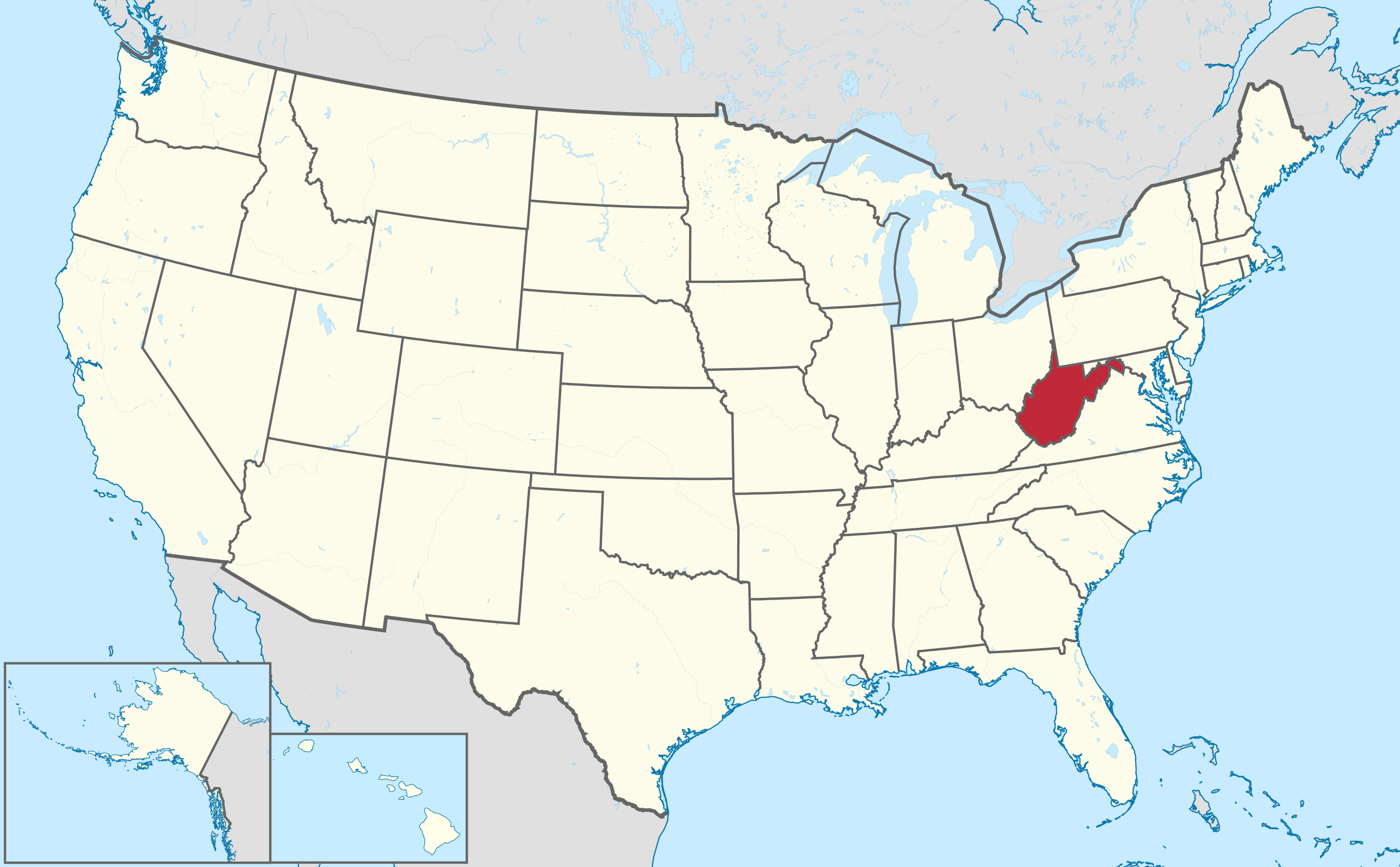 west virginia highlighted on a map